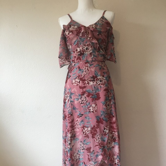 As U Wish Cold Shoulder Floral High Low Maxi Dress - Picture 2 of 7